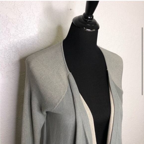Cabi sage green gray mixed knit open draped front cardigan size Medium #5132 - Picture 3 of 16